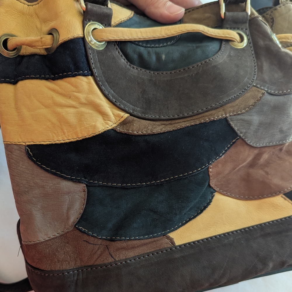 Brown Leather Patchwork, Shoulder Two Handles Pur… - image 6